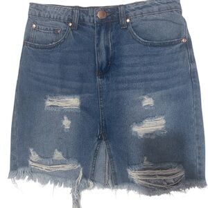 Signature by Levi Strauss distressed denim mini skirt, size Small.